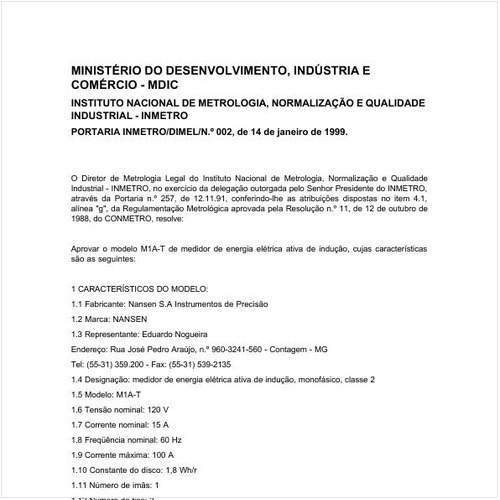 Portaria DIMEL/INMETRO 2:1999 - Situação: Revisto