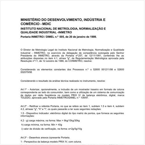 Portaria DIMEL/INMETRO 5:1999 - Situação: Revisto