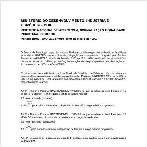Portaria DIMEL/INMETRO 10:1999 - Situação: Revisto