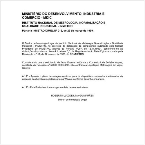 Portaria DIMEL/INMETRO 16:1999 - Situação: Em vigor