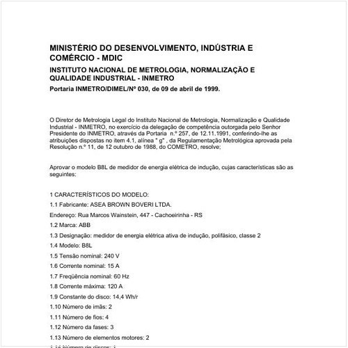 Portaria DIMEL/INMETRO 30:1999 - Situação: Revisto