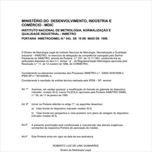 Portaria DIMEL/INMETRO 43:1999 - Situação: Em vigor