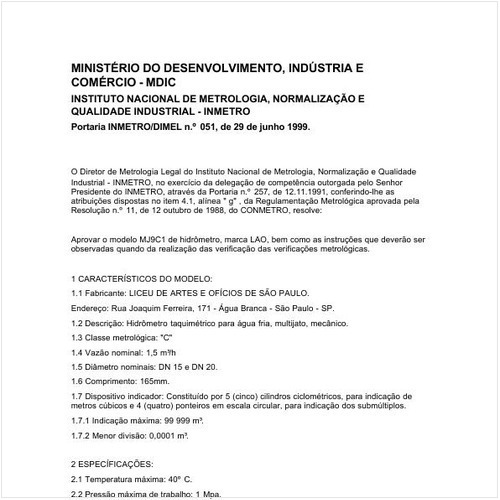 Portaria DIMEL/INMETRO 51:1999 - Situação: Revisto