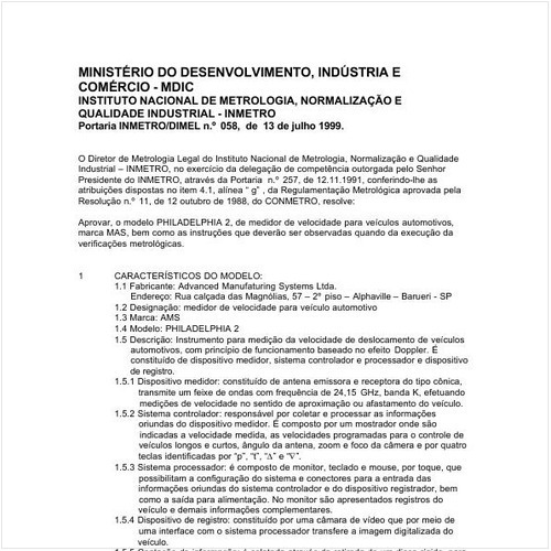 Portaria DIMEL/INMETRO 58:1999 - Situação: Em vigor