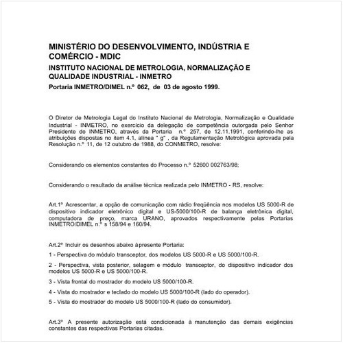 Portaria DIMEL/INMETRO 62:1999 - Situação: Em vigor