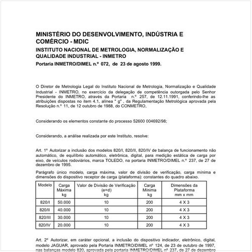 Portaria DIMEL/INMETRO 72:1999 - Situação: Em vigor