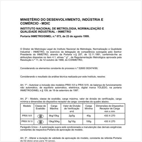 Portaria DIMEL/INMETRO 73:1999 - Situação: Revisto