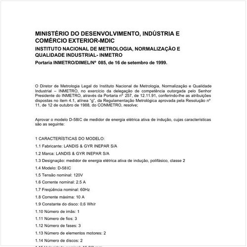 Portaria DIMEL/INMETRO 85:1999 - Situação: Revisto