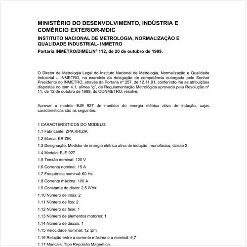 Portaria DIMEL/INMETRO 112:1999 - Situação: Em vigor