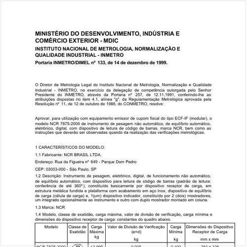 Portaria DIMEL/INMETRO 133:1999 - Situação: Revisto