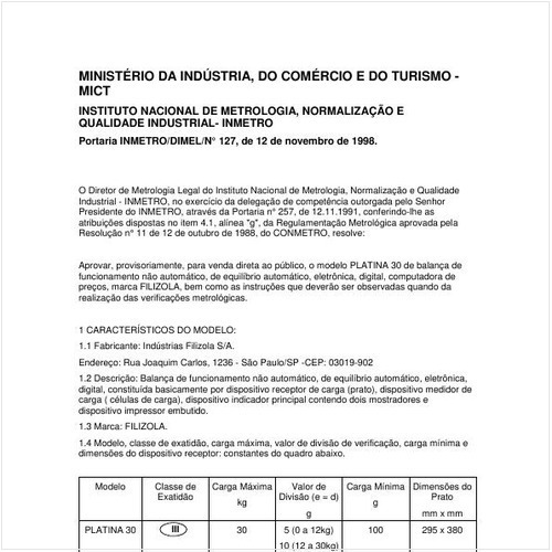 Portaria DIMEL/INMETRO 127:1998 - Situação: Revisto
