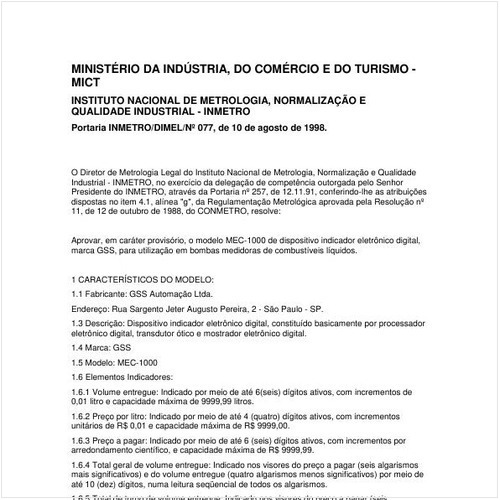 Portaria DIMEL/INMETRO 77:1998 - Situação: Revisto