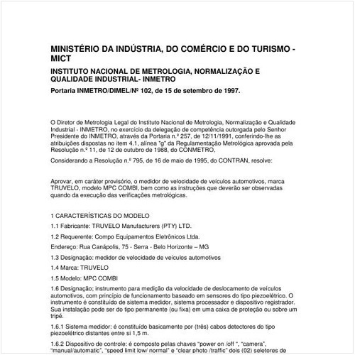 Portaria DIMEL/INMETRO 102:1997 - Situação: Revisto