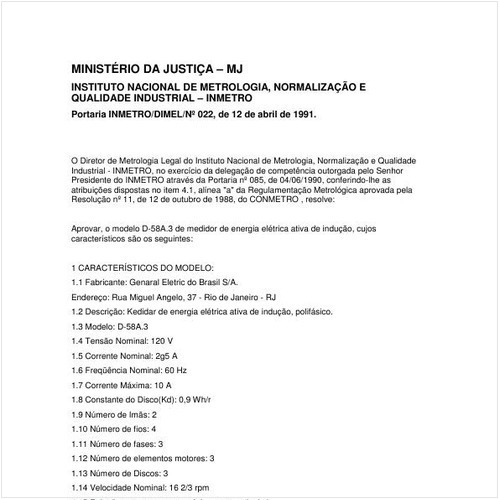 Portaria DIMEL/INMETRO 22:1991 - Situação: Revisto