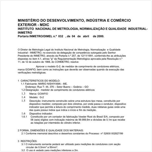 Portaria DIMEL/INMETRO 32:2000 - Situação: Em vigor