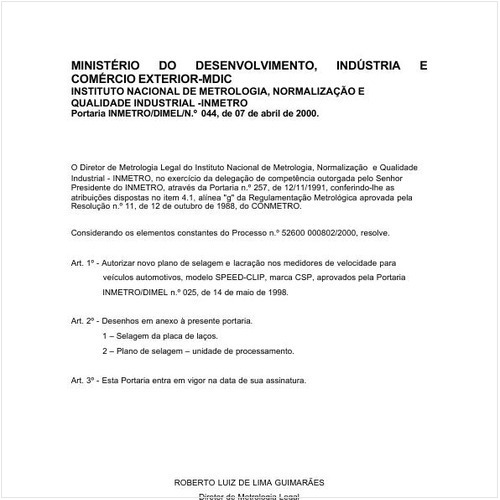 Portaria DIMEL/INMETRO 44:2000 - Situação: Em vigor