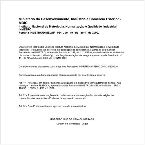 Portaria DIMEL/INMETRO 54:2000 - Situação: Em vigor