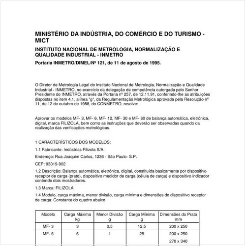 Portaria DIMEL/INMETRO 121:1995 - Situação: Revisto