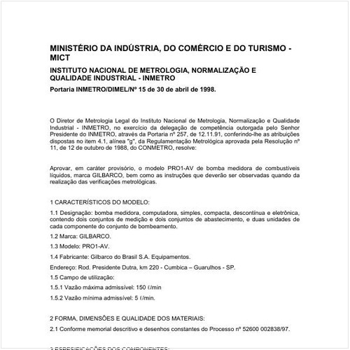 Portaria DIMEL/INMETRO 15:1998 - Situação: Revisto