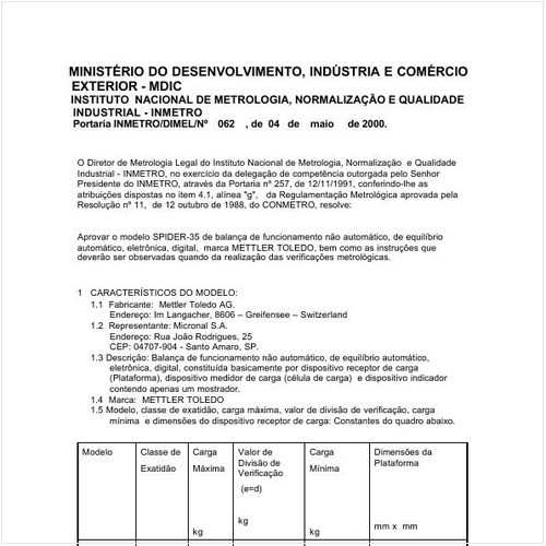 Portaria DIMEL/INMETRO 62:2000 - Situação: Em vigor