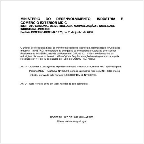Portaria DIMEL/INMETRO 75:2000 - Situação: Em vigor