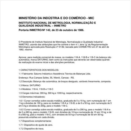 Portaria INMETRO/MIC 142:1986 - Situação: Revisto