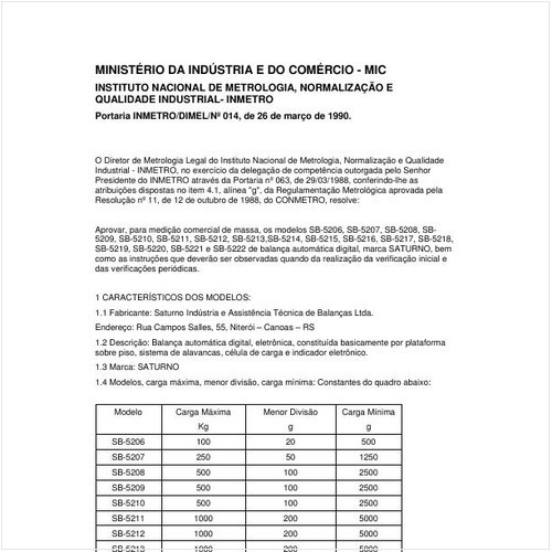 Portaria DIMEL/INMETRO 14:1990 - Situação: Revisto