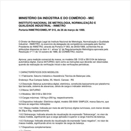 Portaria DIMEL/INMETRO 15:1990 - Situação: Revisto