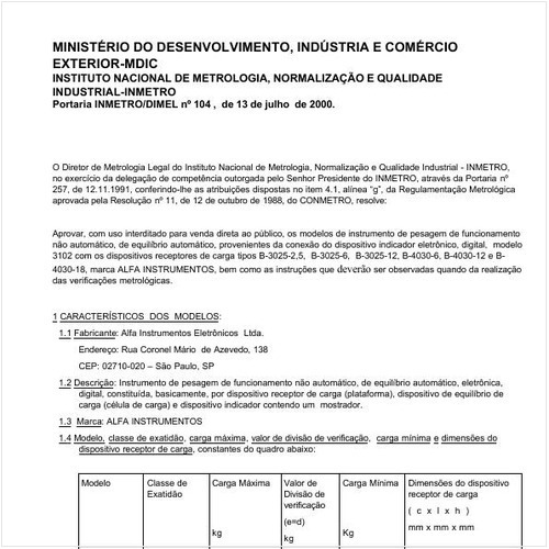 Portaria DIMEL/INMETRO 104:2000 - Situação: Revisto