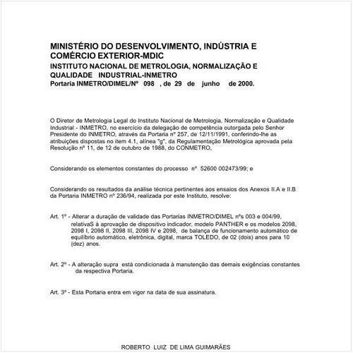 Portaria DIMEL/INMETRO 98:2000 - Situação: Em vigor