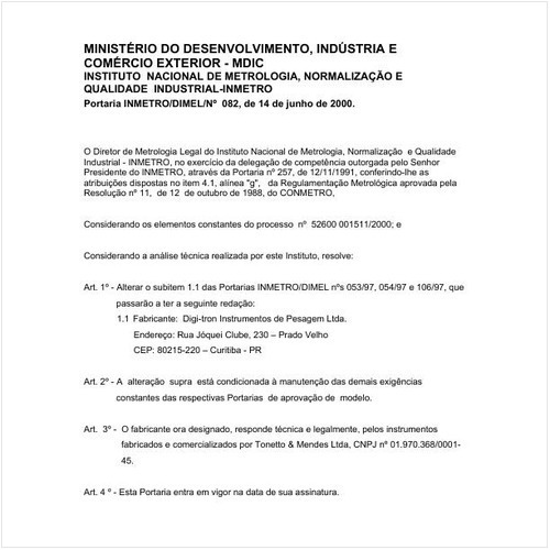 Portaria DIMEL/INMETRO 82:2000 - Situação: Em vigor