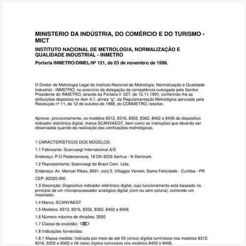 Portaria DIMEL/INMETRO 121:1998 - Situação: Revisto