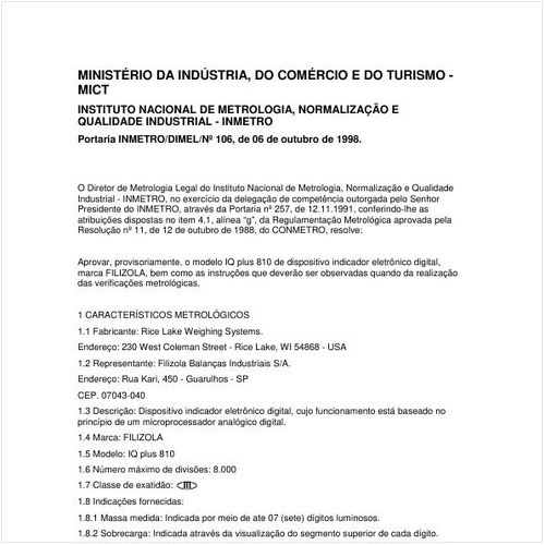 Portaria DIMEL/INMETRO 106:1998 - Situação: Revisto