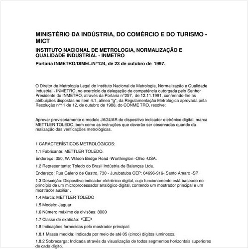 Portaria DIMEL/INMETRO 124:1997 - Situação: Revisto