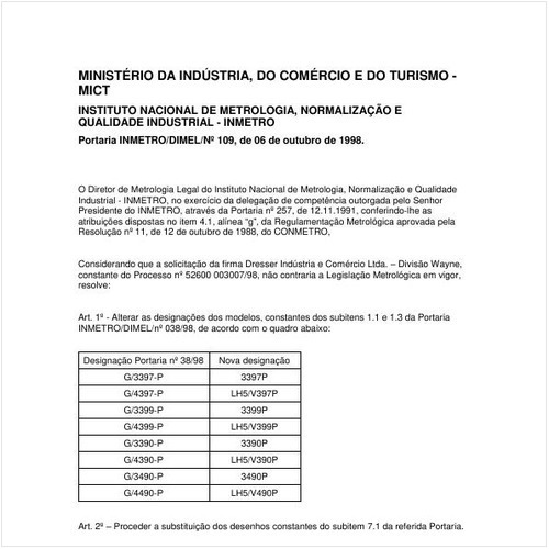 Portaria DIMEL/INMETRO 109:1998 - Situação: Revogado