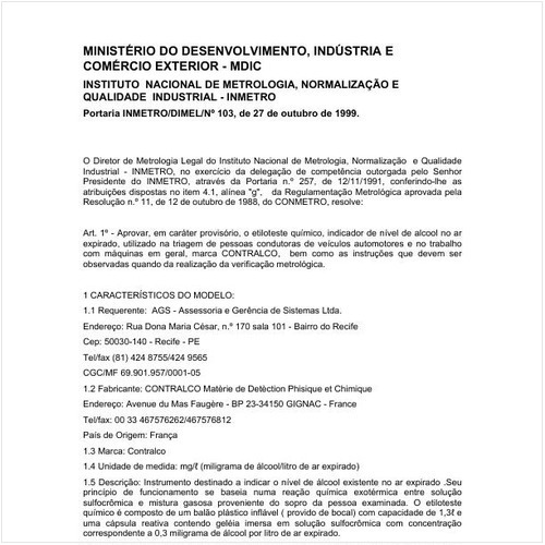 Portaria DIMEL/INMETRO 103:1999 - Situação: Revogado