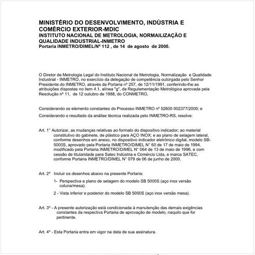 Portaria DIMEL/INMETRO 112:2000 - Situação: Em vigor