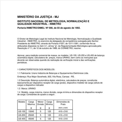 Portaria DIMEL/INMETRO 90:1992 - Situação: Revisto