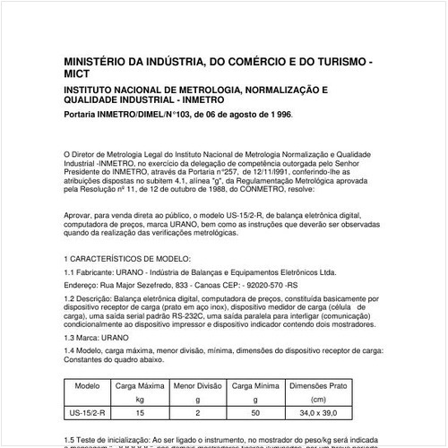 Portaria DIMEL/INMETRO 103:1996 - Situação: Revisto