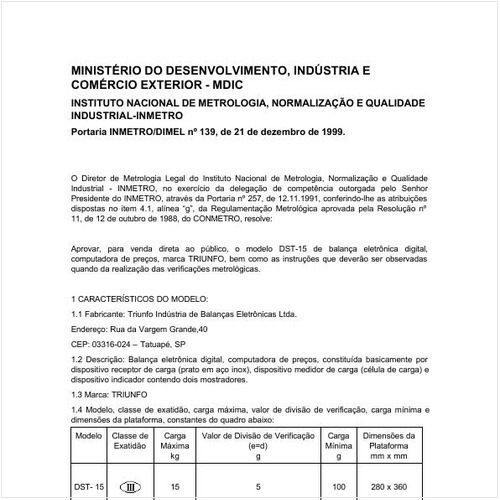 Portaria DIMEL/INMETRO 139:1999 - Situação: Revisto