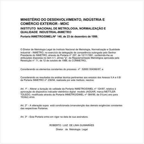 Portaria DIMEL/INMETRO 140:1999 - Situação: Em vigor