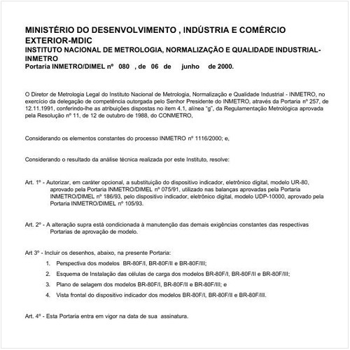 Portaria DIMEL/INMETRO 80:2000 - Situação: Em vigor