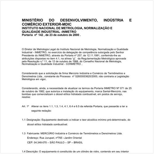 Portaria DIMEL/INMETRO 142:2000 - Situação: Revisto