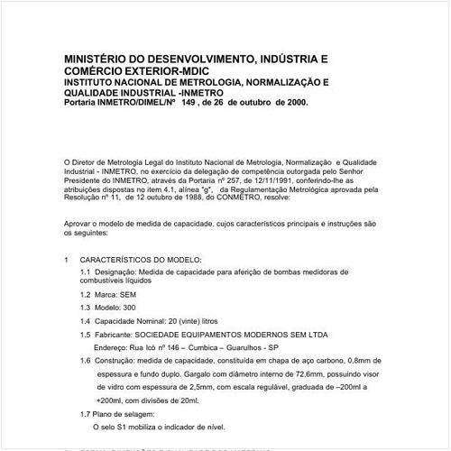 Portaria DIMEL/INMETRO 149:2000 - Situação: Em vigor