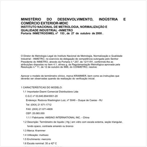 Portaria DIMEL/INMETRO 153:2000 - Situação: Em vigor