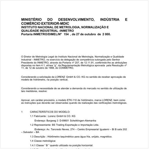 Portaria DIMEL/INMETRO 154:2000 - Situação: Em vigor