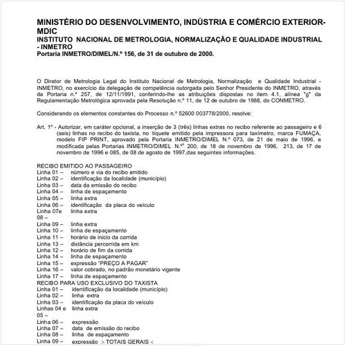Portaria DIMEL/INMETRO 156:2000 - Situação: Em vigor