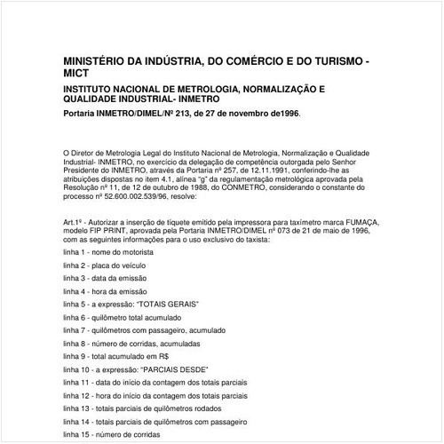 Portaria DIMEL/INMETRO 213:1996 - Situação: Em vigor
