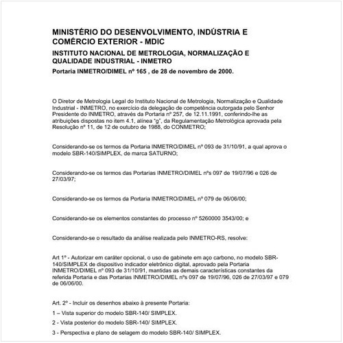Portaria DIMEL/INMETRO 165:2000 - Situação: Em vigor