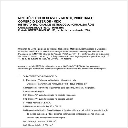 Portaria DIMEL/INMETRO 173:2000 - Situação: Revisto